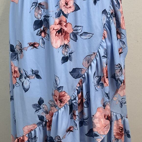 Miami Skirt size Small Blue Pink Roses Floral Ruffles Long High Low Wedding - Picture 4 of 11